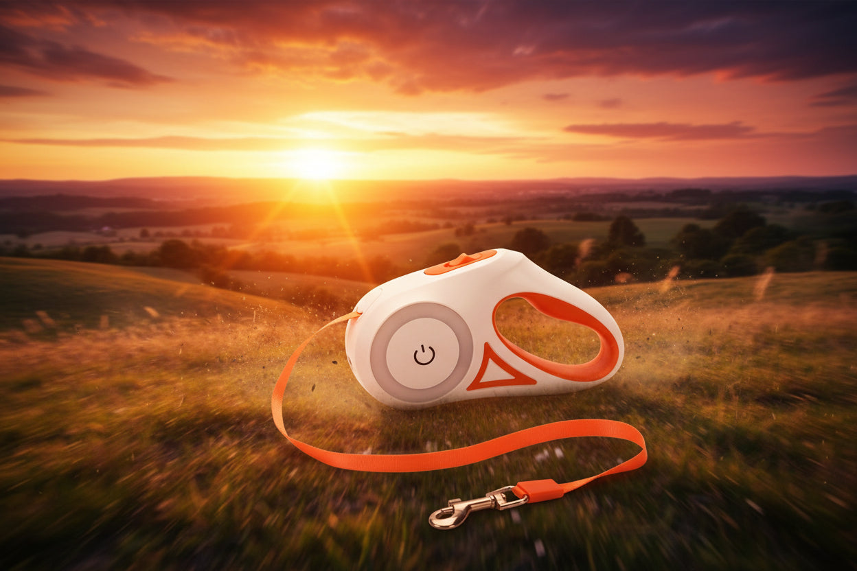 Beleuchtete, einziehbare Hundeleine für Nachtspaziergänge