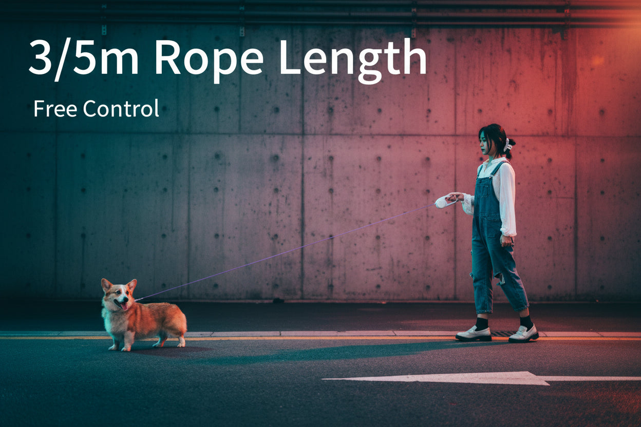 Beleuchtete, einziehbare Hundeleine für Nachtspaziergänge