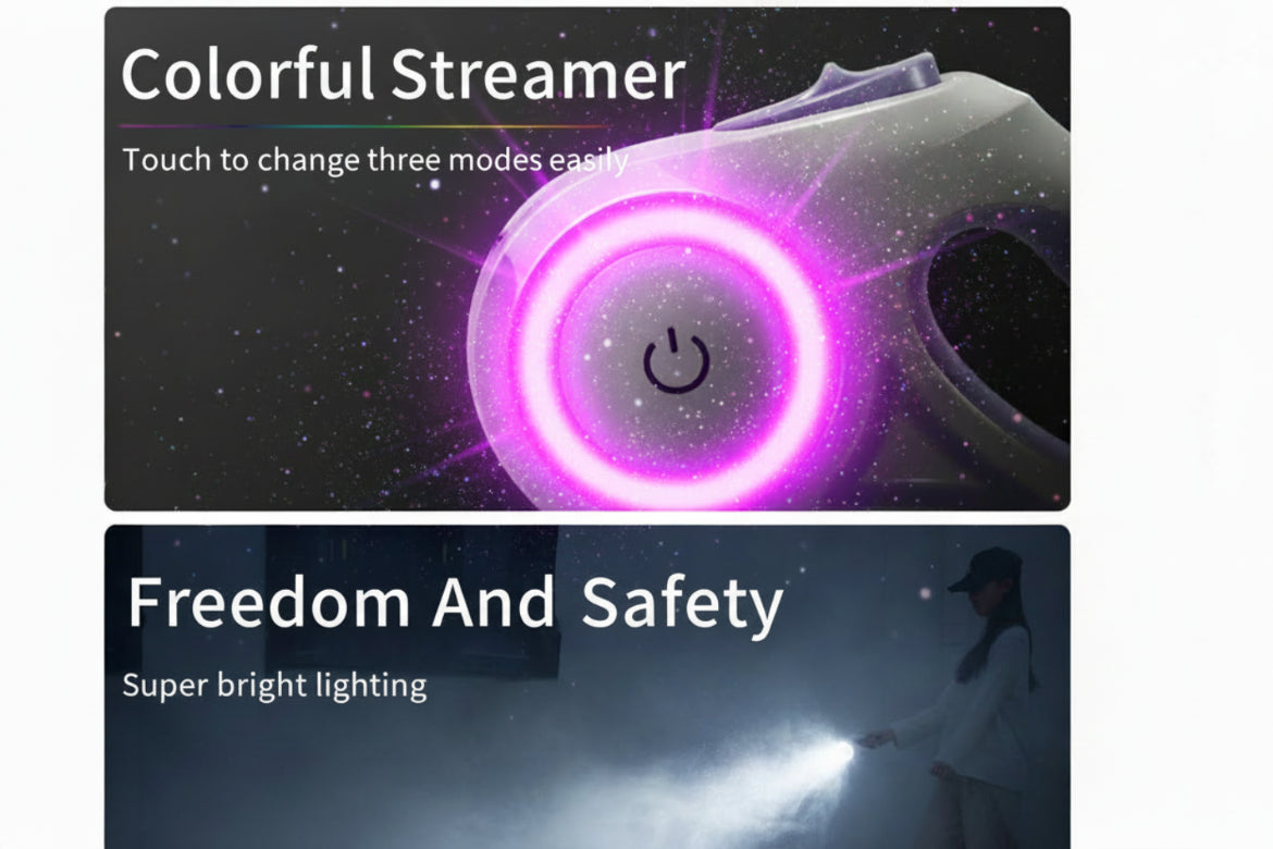 Beleuchtete, einziehbare Hundeleine für Nachtspaziergänge