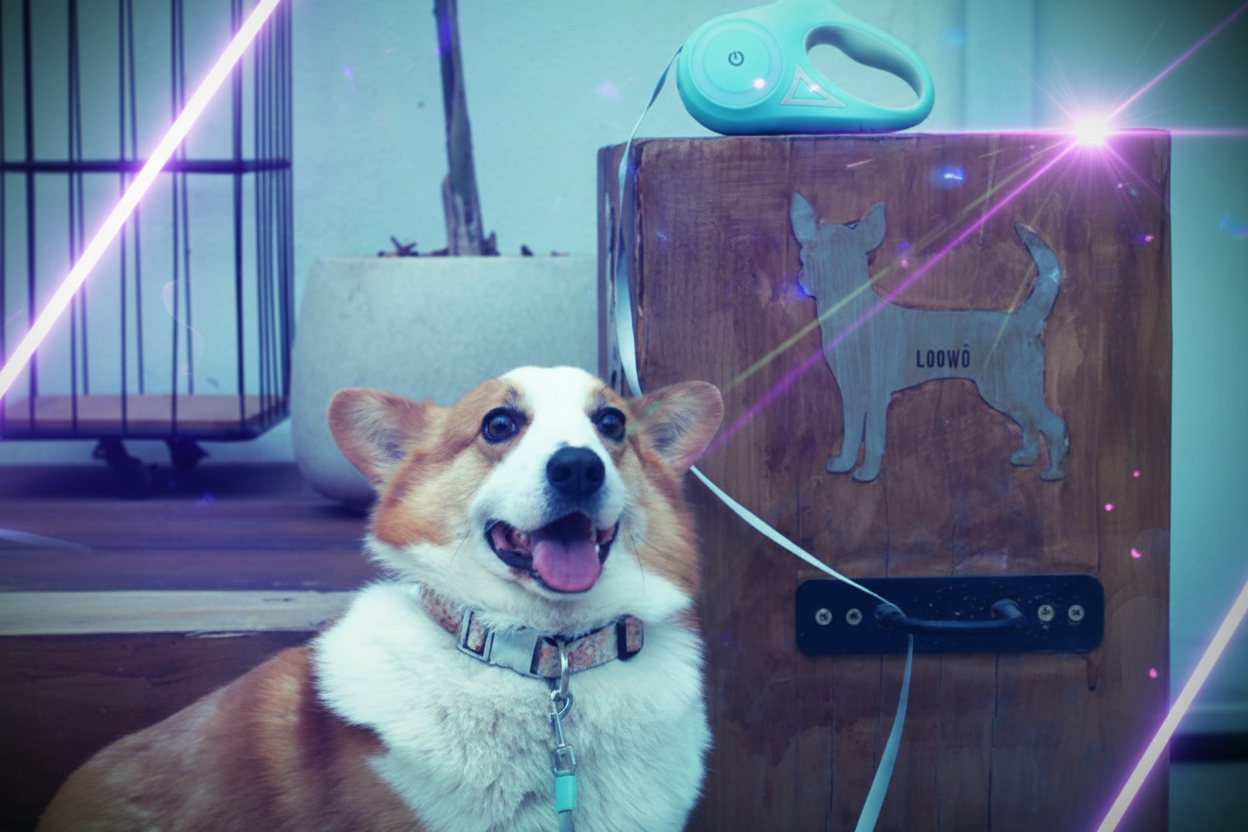 Beleuchtete, einziehbare Hundeleine für Nachtspaziergänge