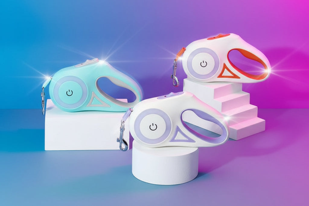 Beleuchtete, einziehbare Hundeleine für Nachtspaziergänge